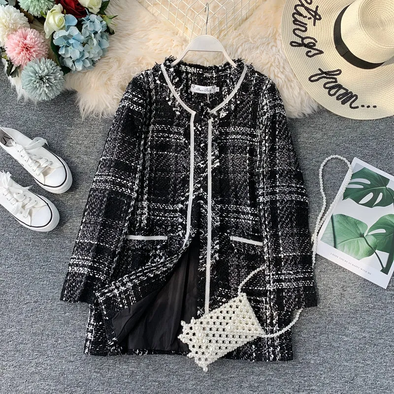 Coat female retro casual loose coarse wool long sleeve  1636