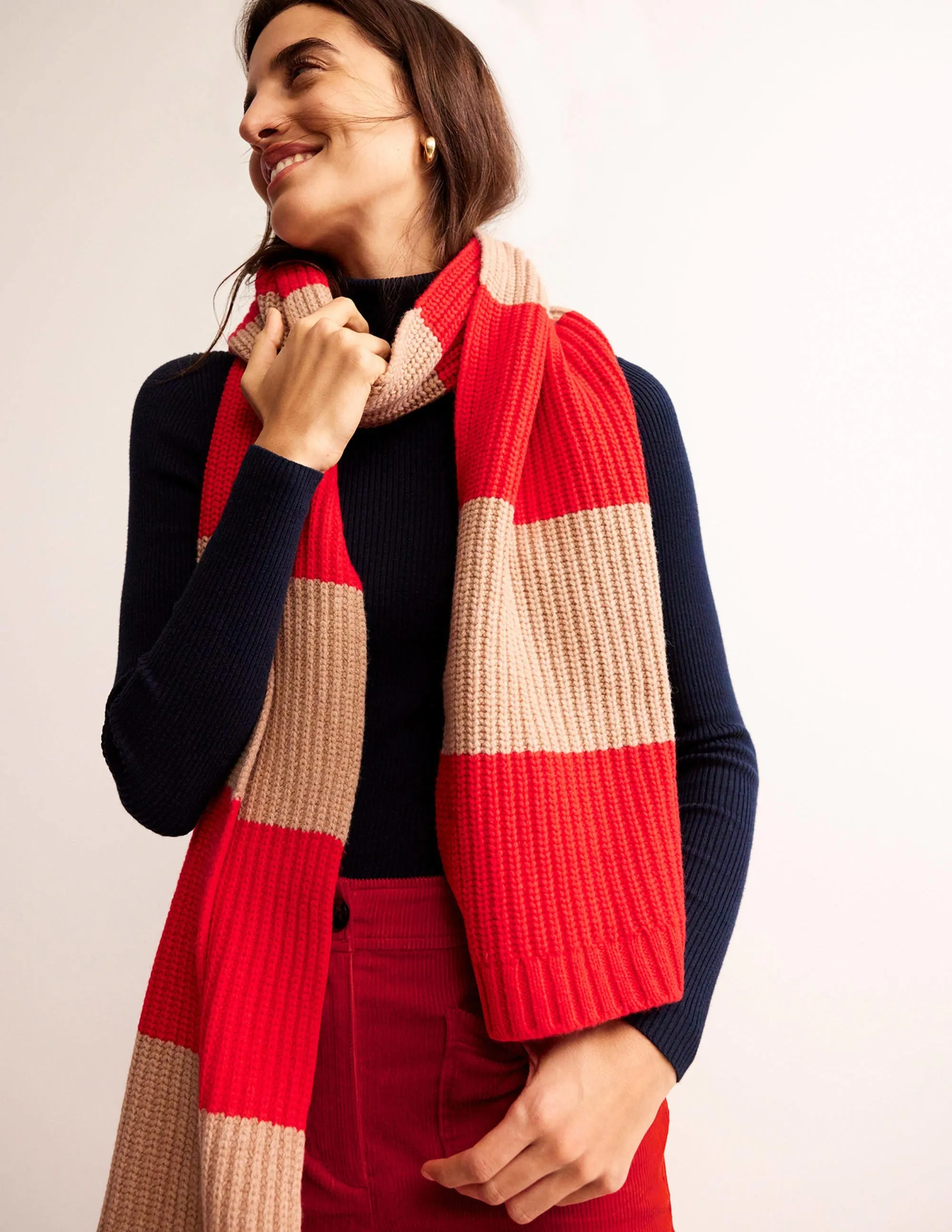 Colour Block Scarf-Brilliant Red/ Camel