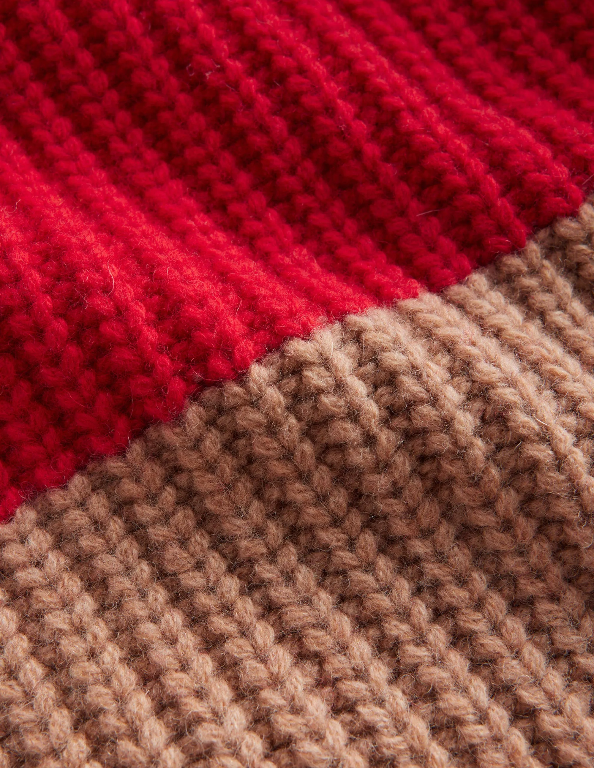 Colour Block Scarf-Brilliant Red/ Camel