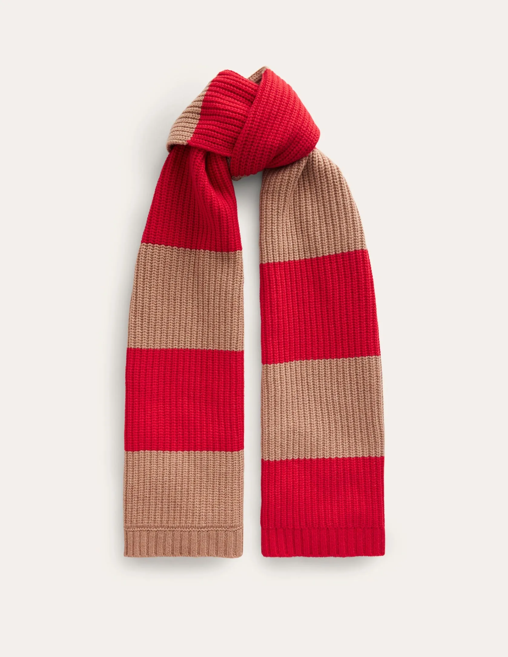 Colour Block Scarf-Brilliant Red/ Camel