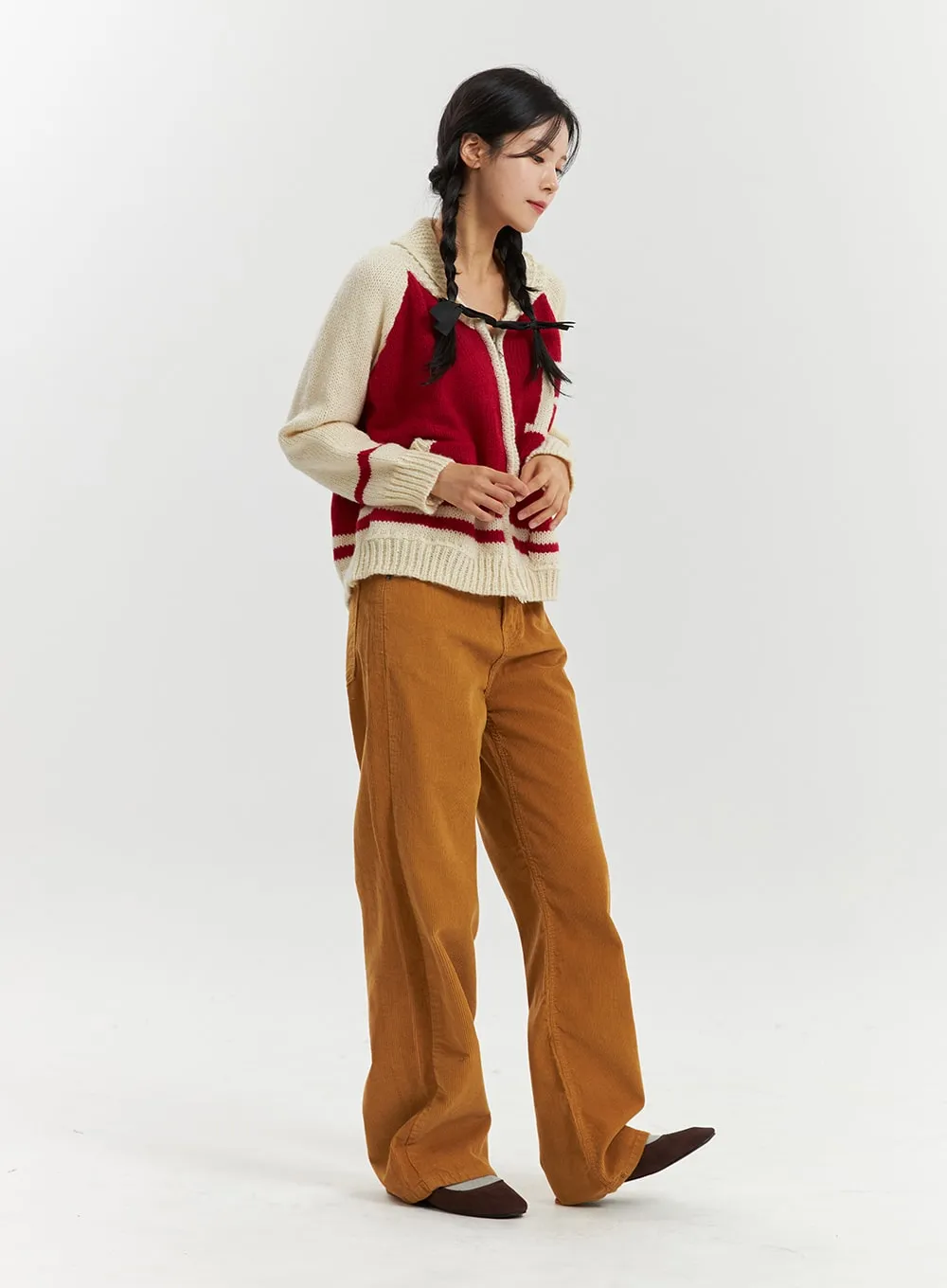 Corduroy Mid-Waist Solid Straight Pants OD320