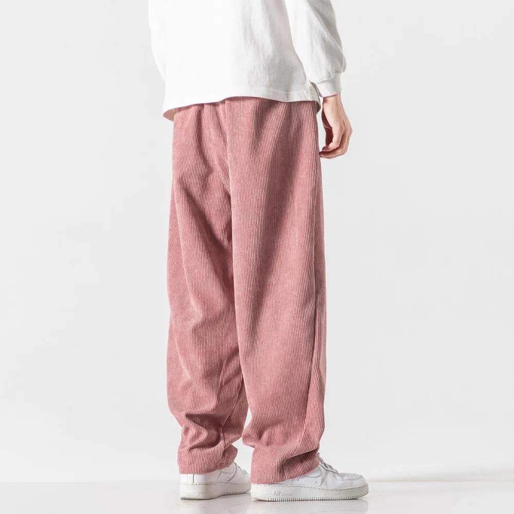 Corduroy Pants Men Casual Loose Staight Pants Winter Fashion Pink Neutral male and female Trousers Streetwear Hip hop pants