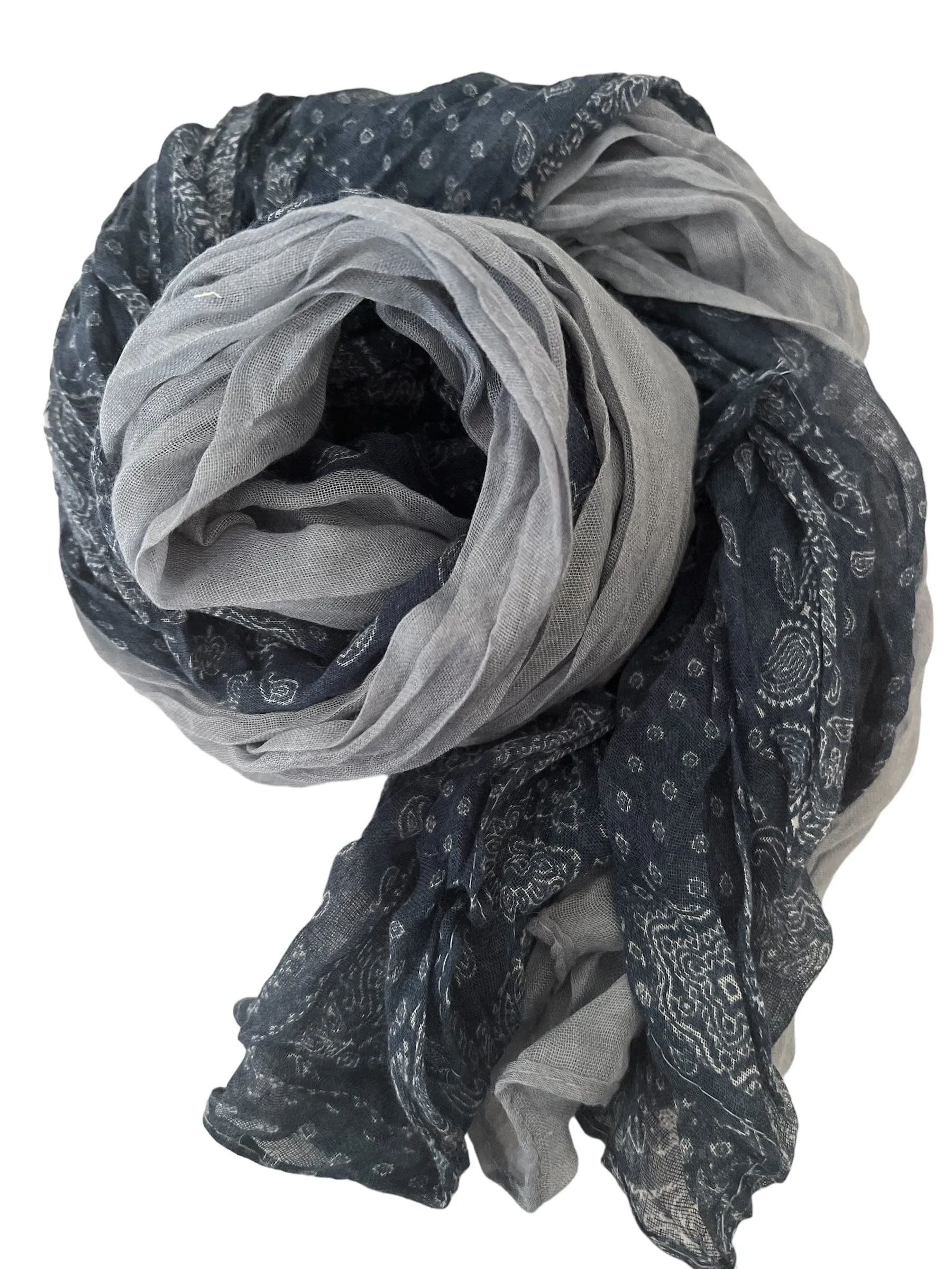 Cotton Crinkle Scarf - Indigo Blue Paisley - Unisex