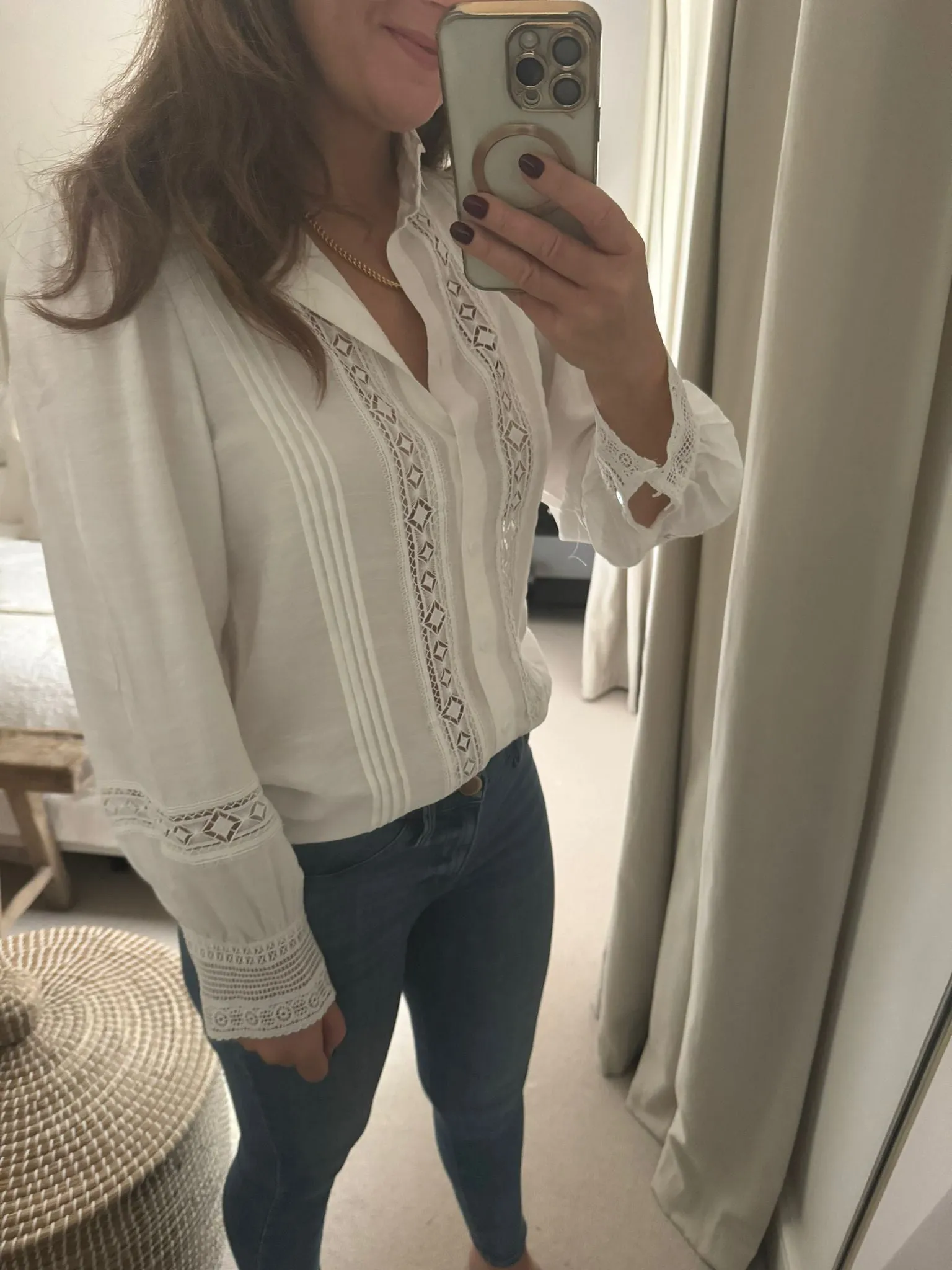 Cream Marketa Embroidery Detailed Blouse