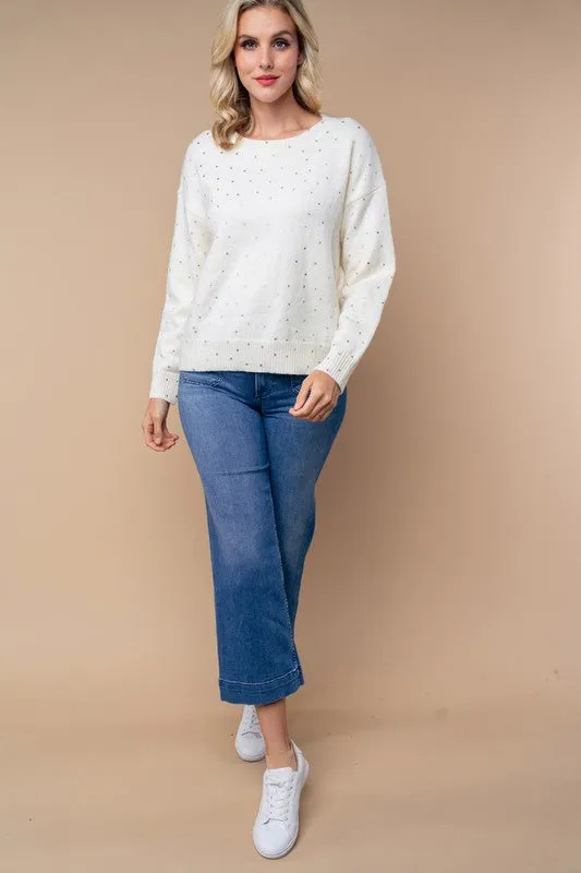 Cream Sequin-Dotted Knit Sweater by White Birch