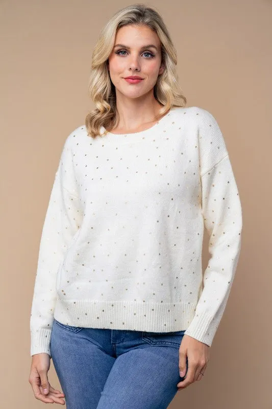 Cream Sequin-Dotted Knit Sweater by White Birch