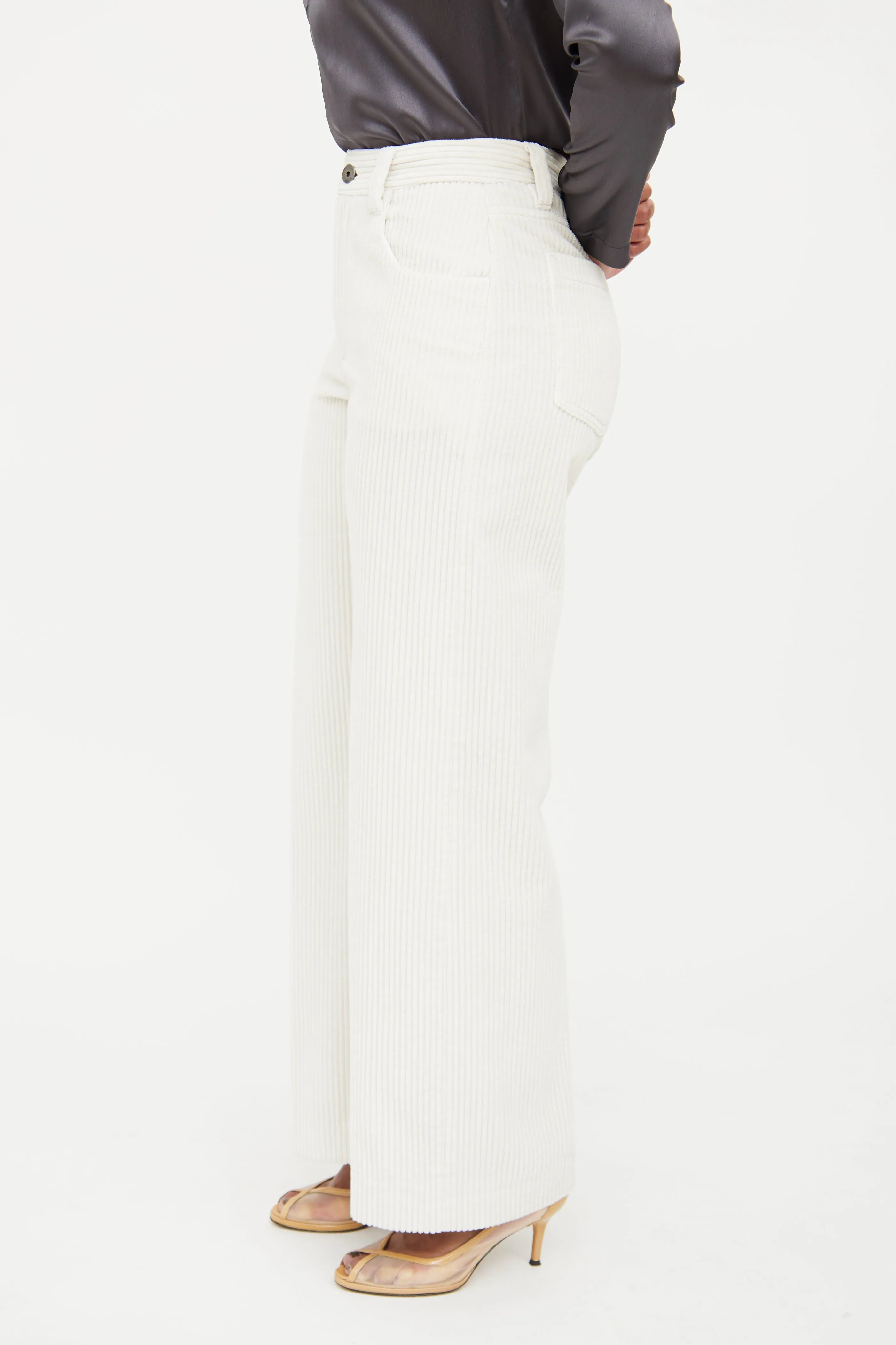 Cream Wide Leg Corduroy Pant