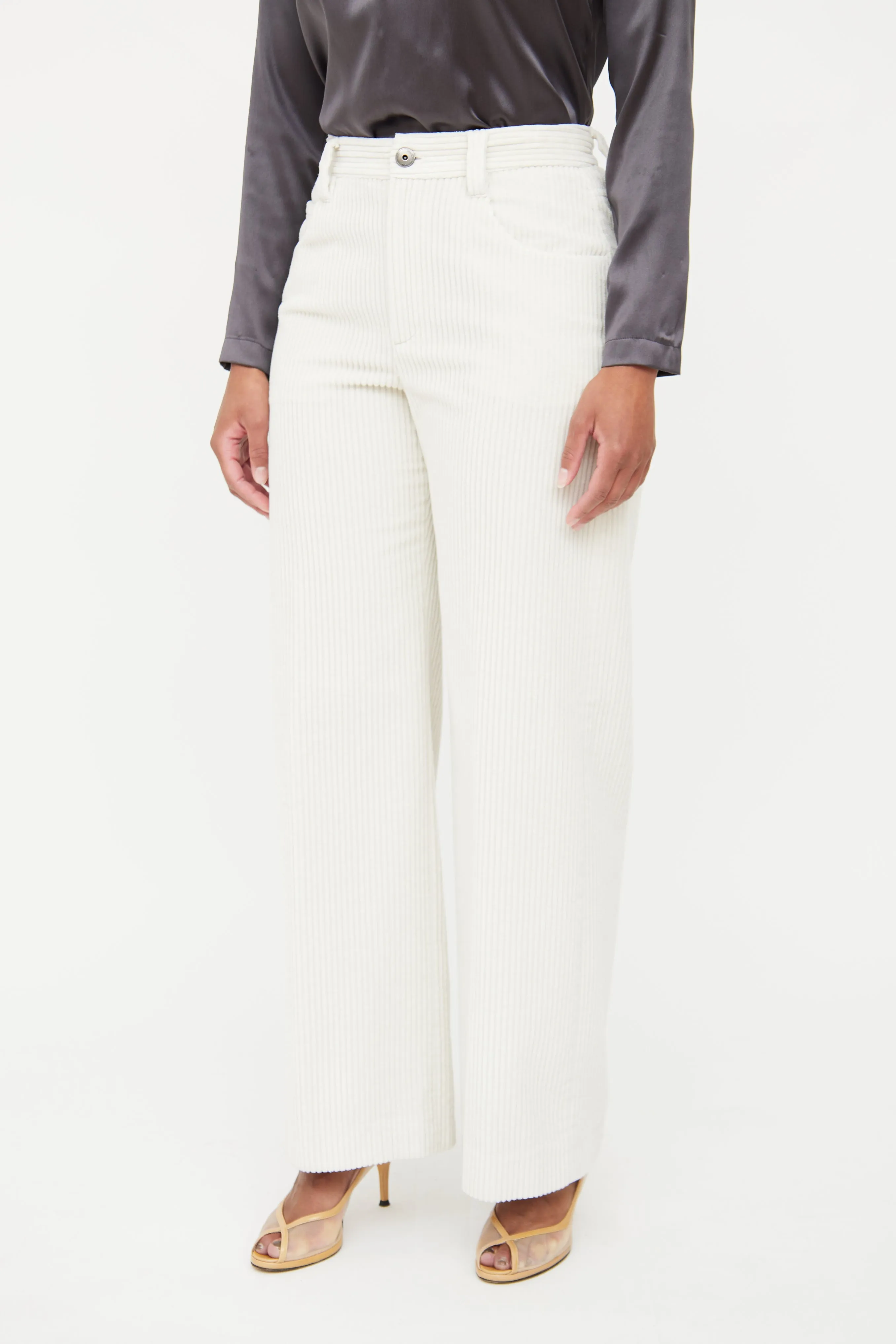 Cream Wide Leg Corduroy Pant