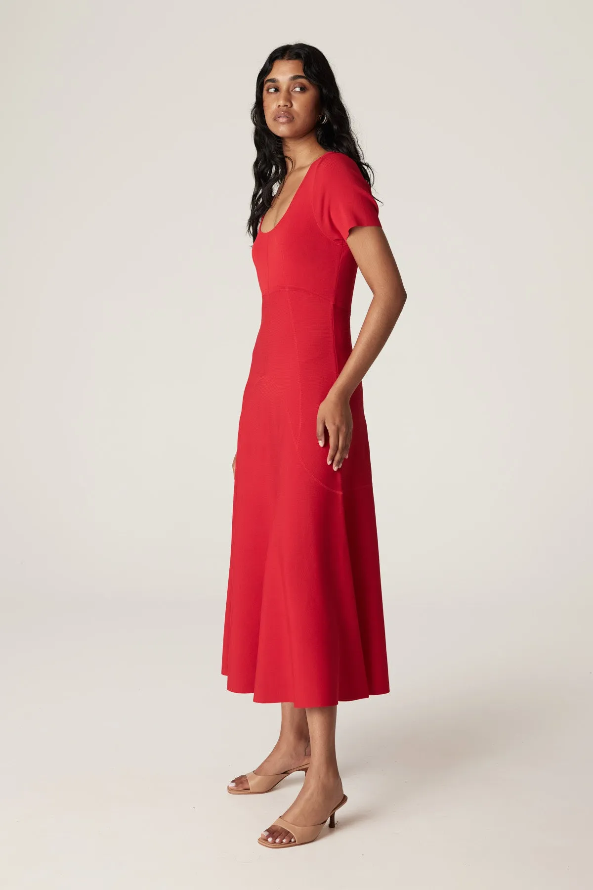 Crepe Bodice Dress - Red