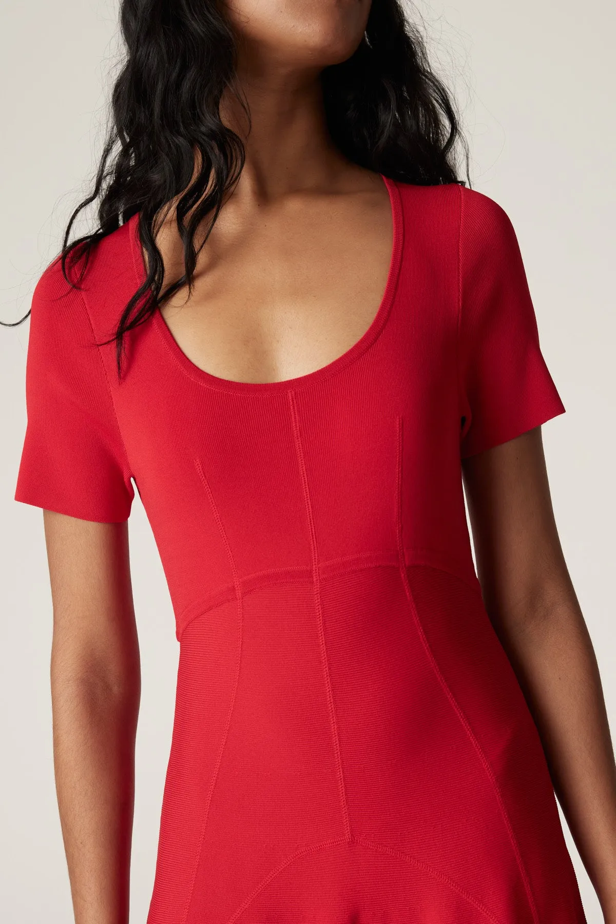 Crepe Bodice Dress - Red