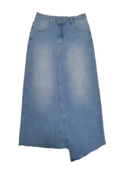 Crossover Denim Midi Skirt- Light Wash Denim