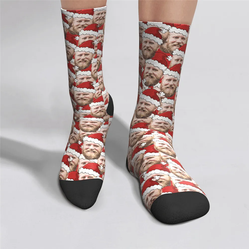 Custom Face On Christmas Hat Socks