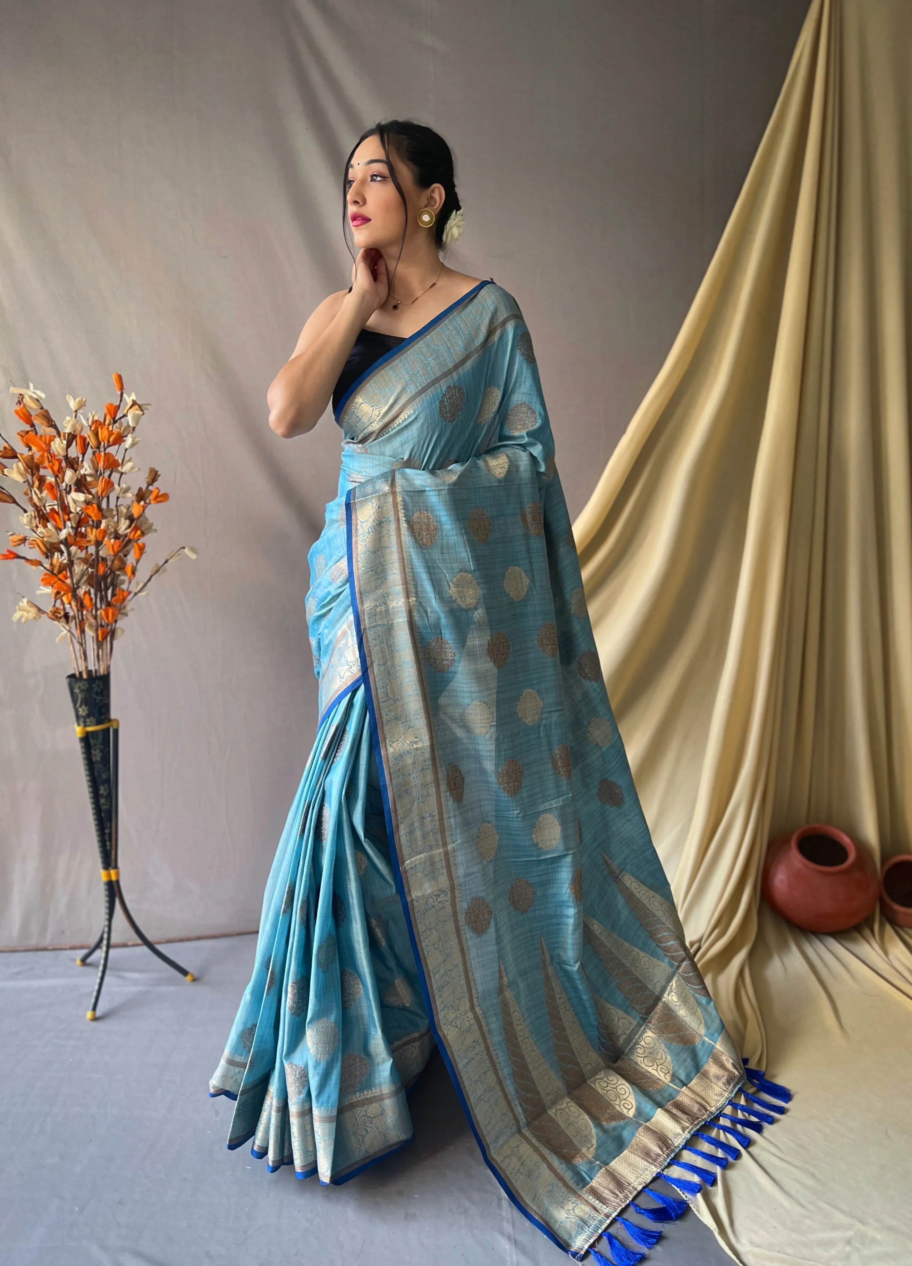 Denim Blue Saree in Kasturi Cotton