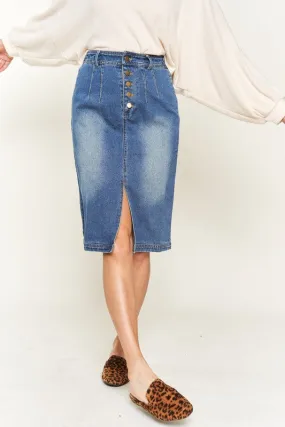 Denim Button Down Front Midi Skirt