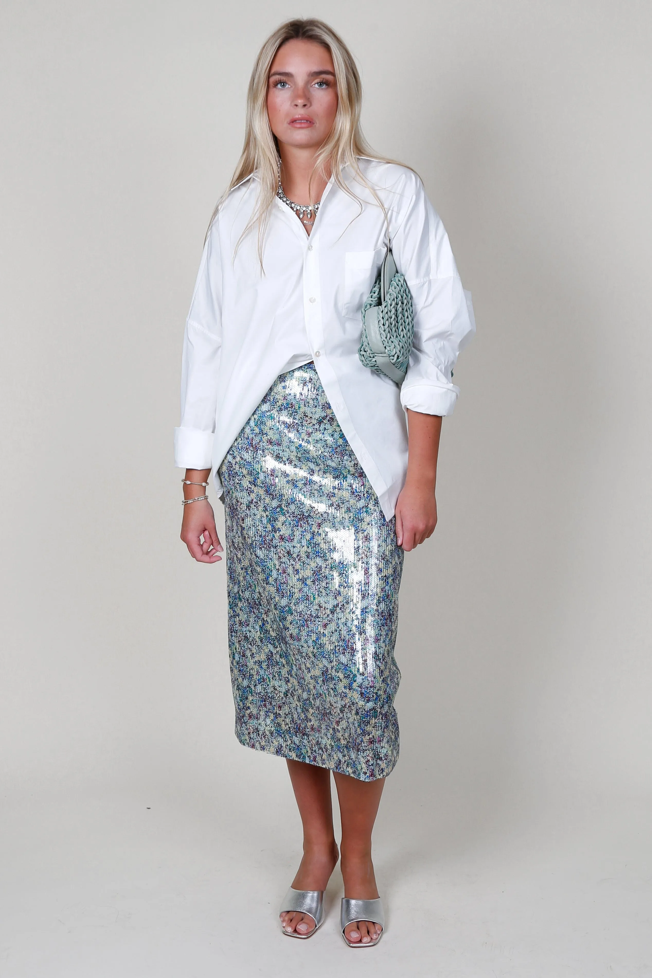 DEREK LAM | Alissa Sequin Midi Skirt - Teal Multi