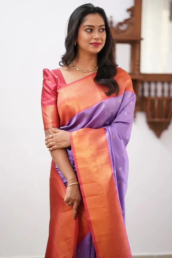 Desultory Lavender Soft Silk Saree With Murmurous Blouse Piece