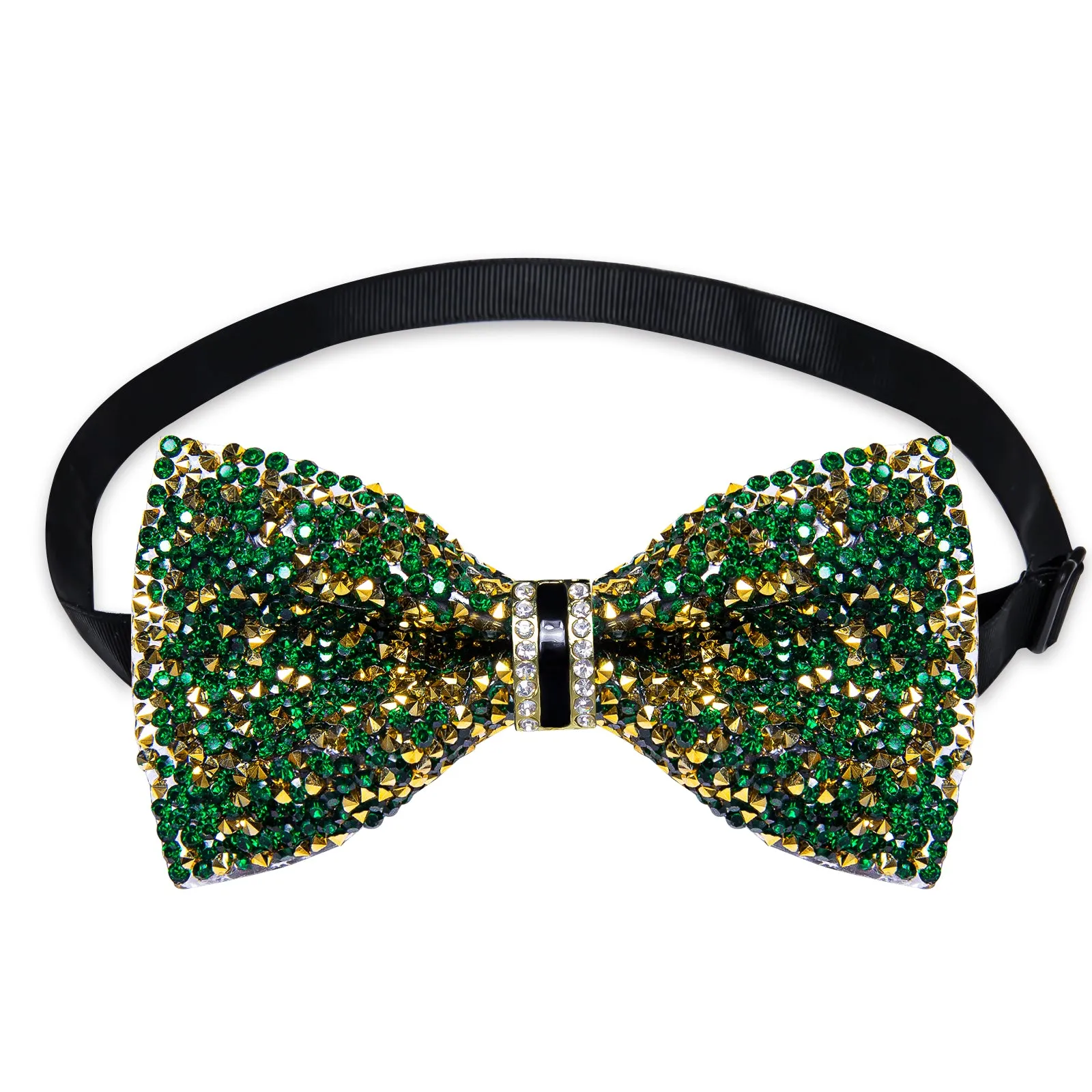 DiBanGu Imitation Crystal Bowtie Green Golden Diamond Men's Pre-Bow Tie