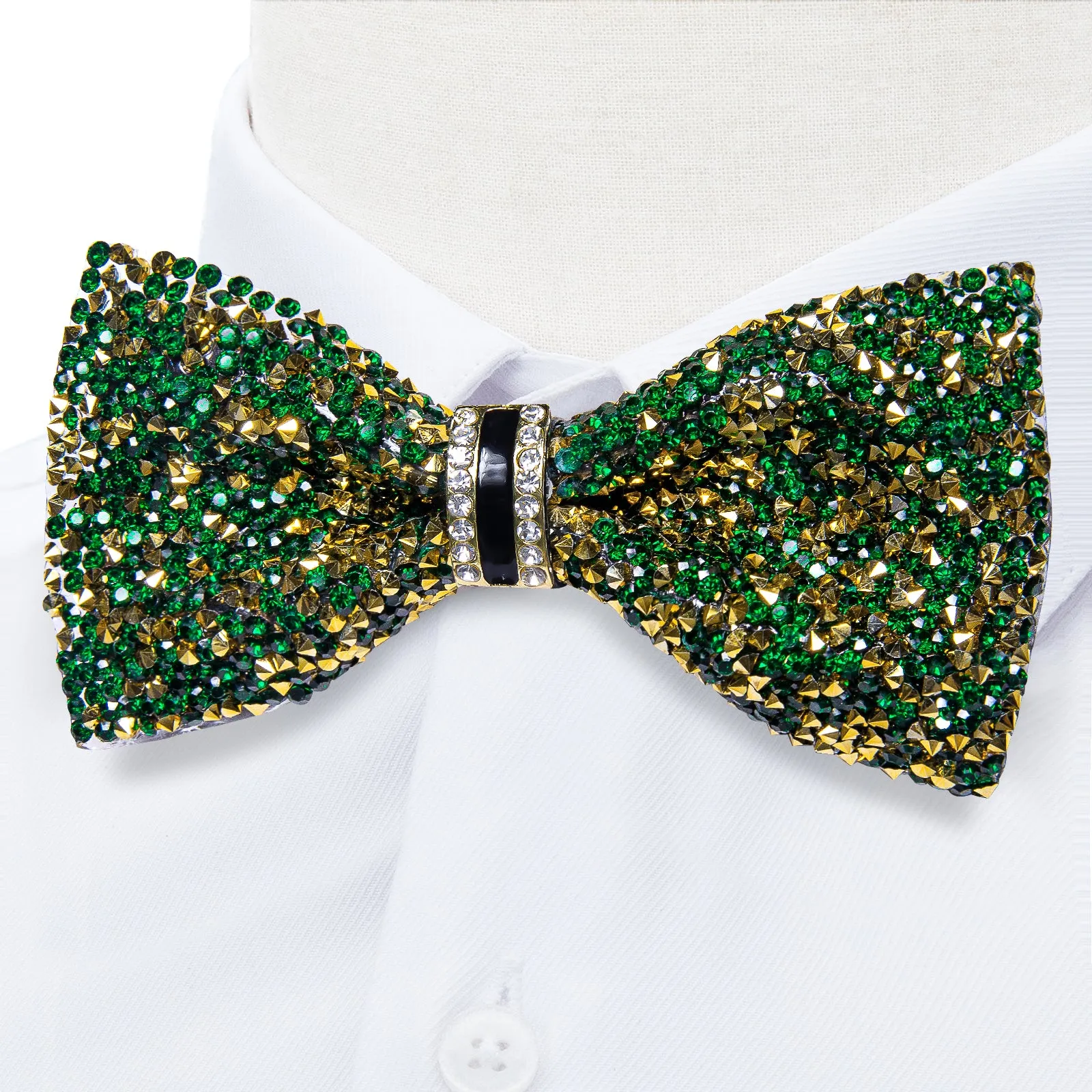 DiBanGu Imitation Crystal Bowtie Green Golden Diamond Men's Pre-Bow Tie