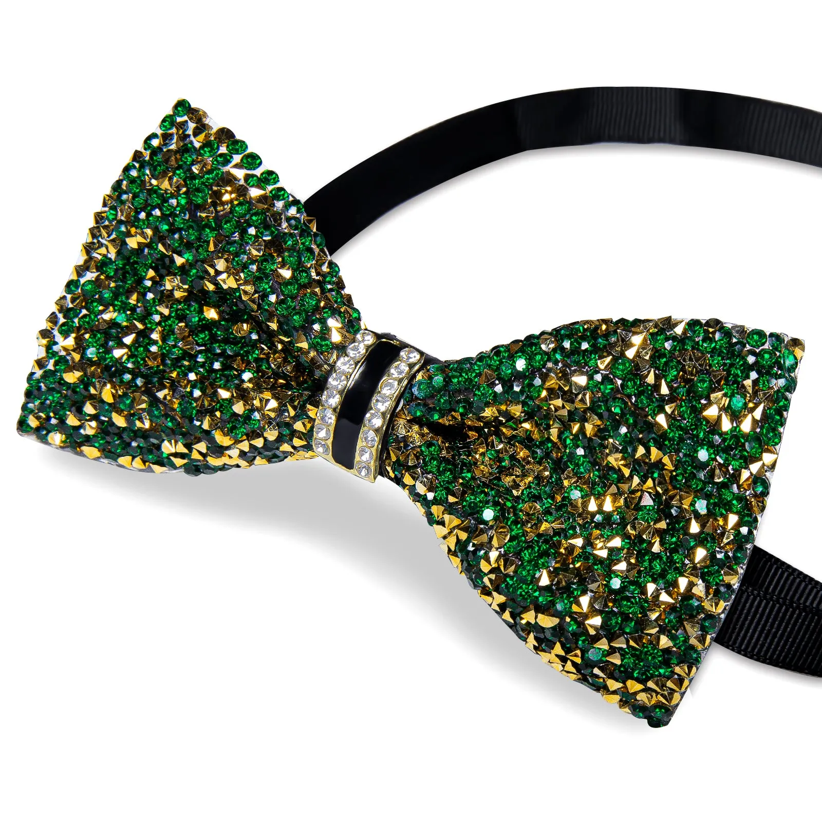 DiBanGu Imitation Crystal Bowtie Green Golden Diamond Men's Pre-Bow Tie