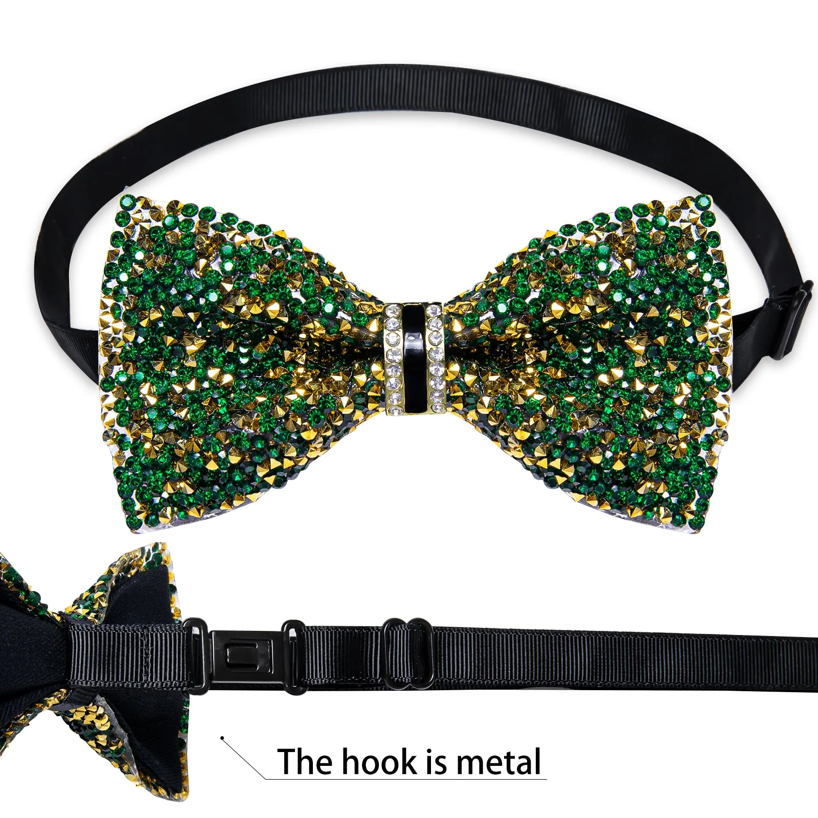 DiBanGu Imitation Crystal Bowtie Green Golden Diamond Men's Pre-Bow Tie