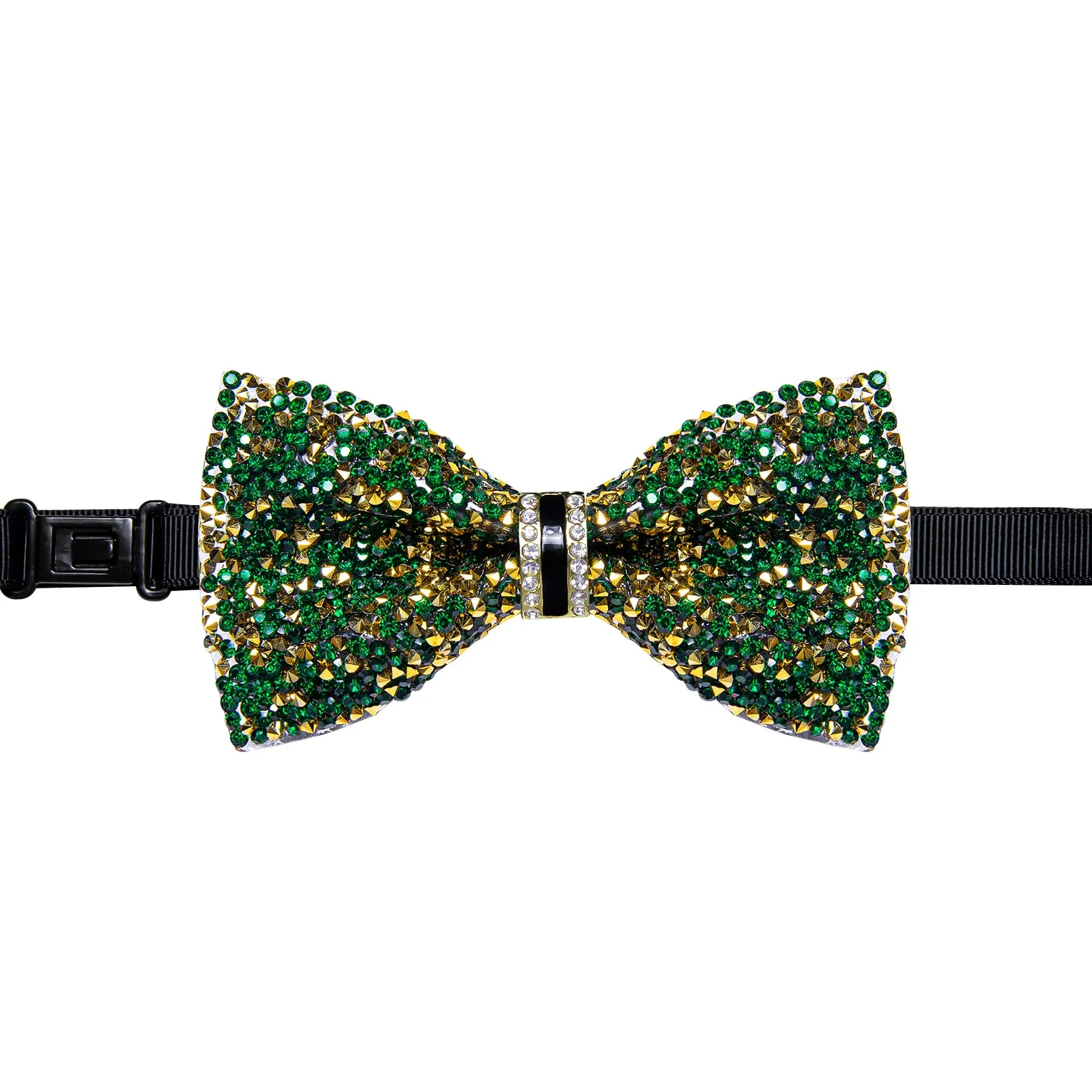 DiBanGu Imitation Crystal Bowtie Green Golden Diamond Men's Pre-Bow Tie