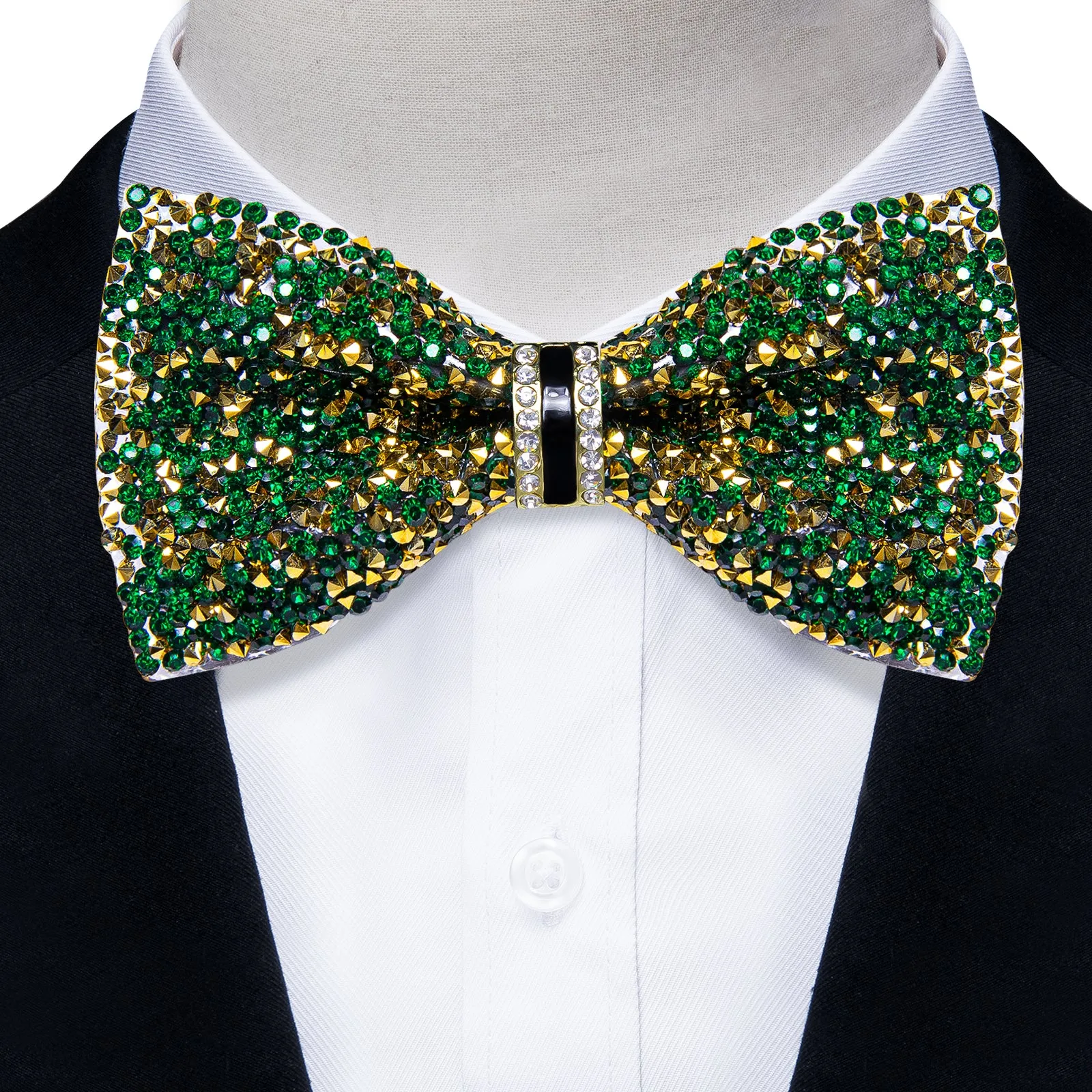 DiBanGu Imitation Crystal Bowtie Green Golden Diamond Men's Pre-Bow Tie