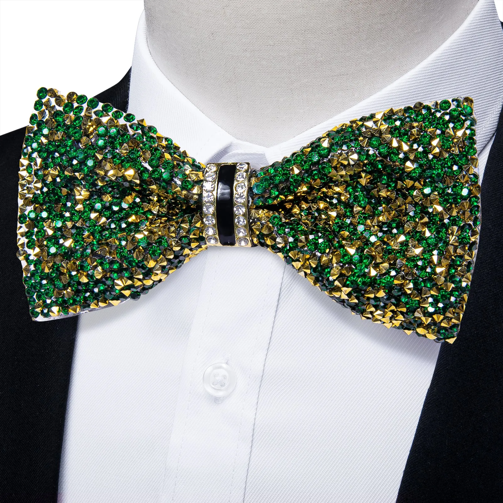 DiBanGu Imitation Crystal Bowtie Green Golden Diamond Men's Pre-Bow Tie