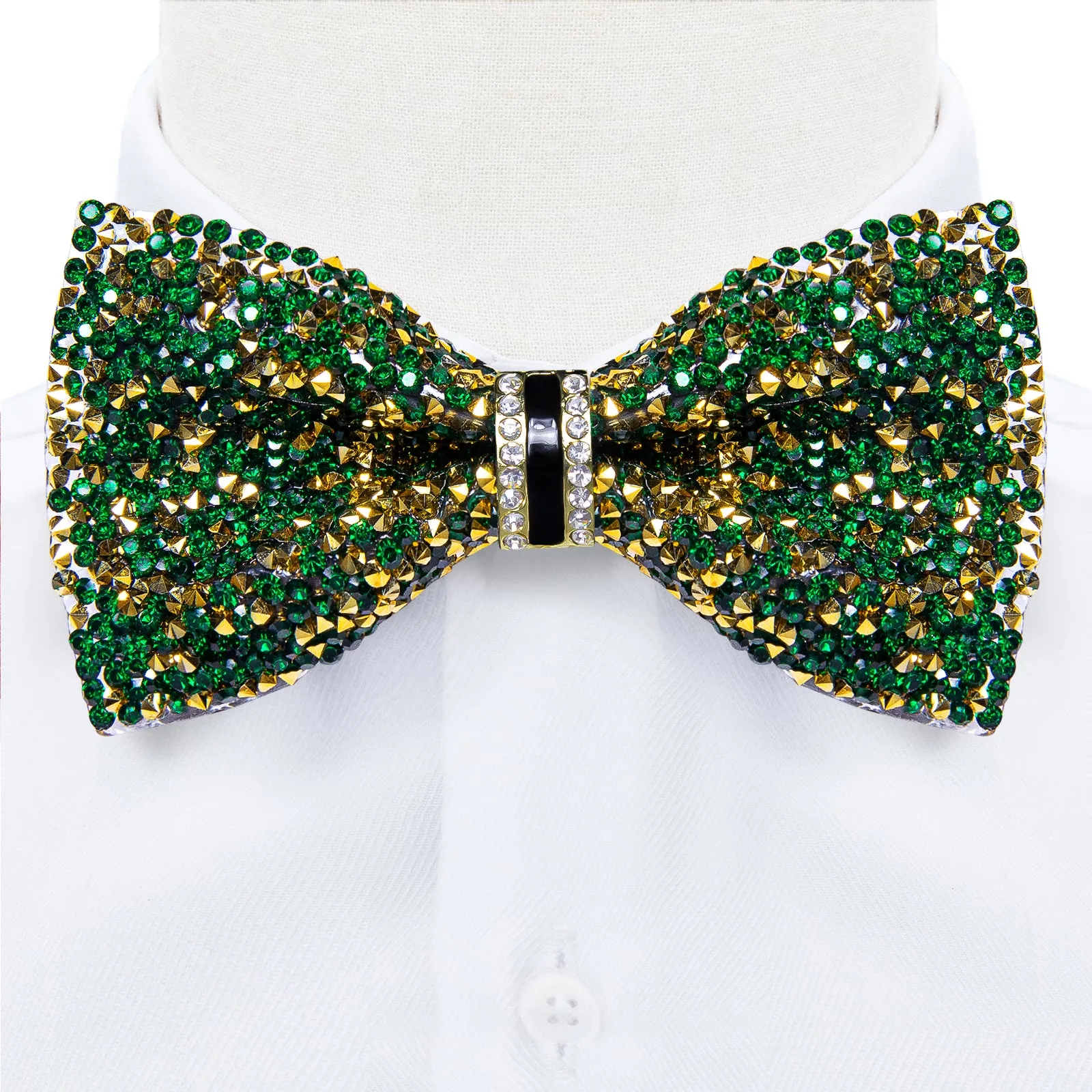 DiBanGu Imitation Crystal Bowtie Green Golden Diamond Men's Pre-Bow Tie