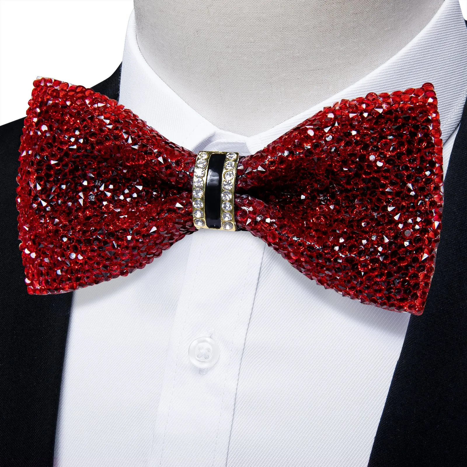 DiBanGu Imitation Crystal Bowtie Plastic Red Silver Diamond Men's Pre-Bow Tie