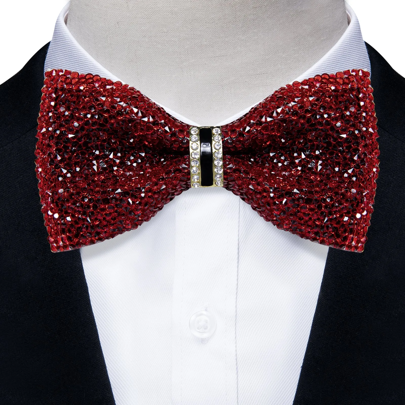 DiBanGu Imitation Crystal Bowtie Plastic Red Silver Diamond Men's Pre-Bow Tie