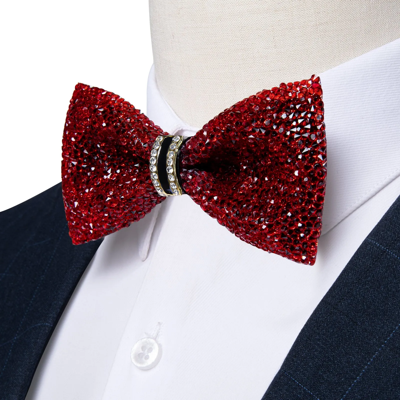 DiBanGu Imitation Crystal Bowtie Plastic Red Silver Diamond Men's Pre-Bow Tie