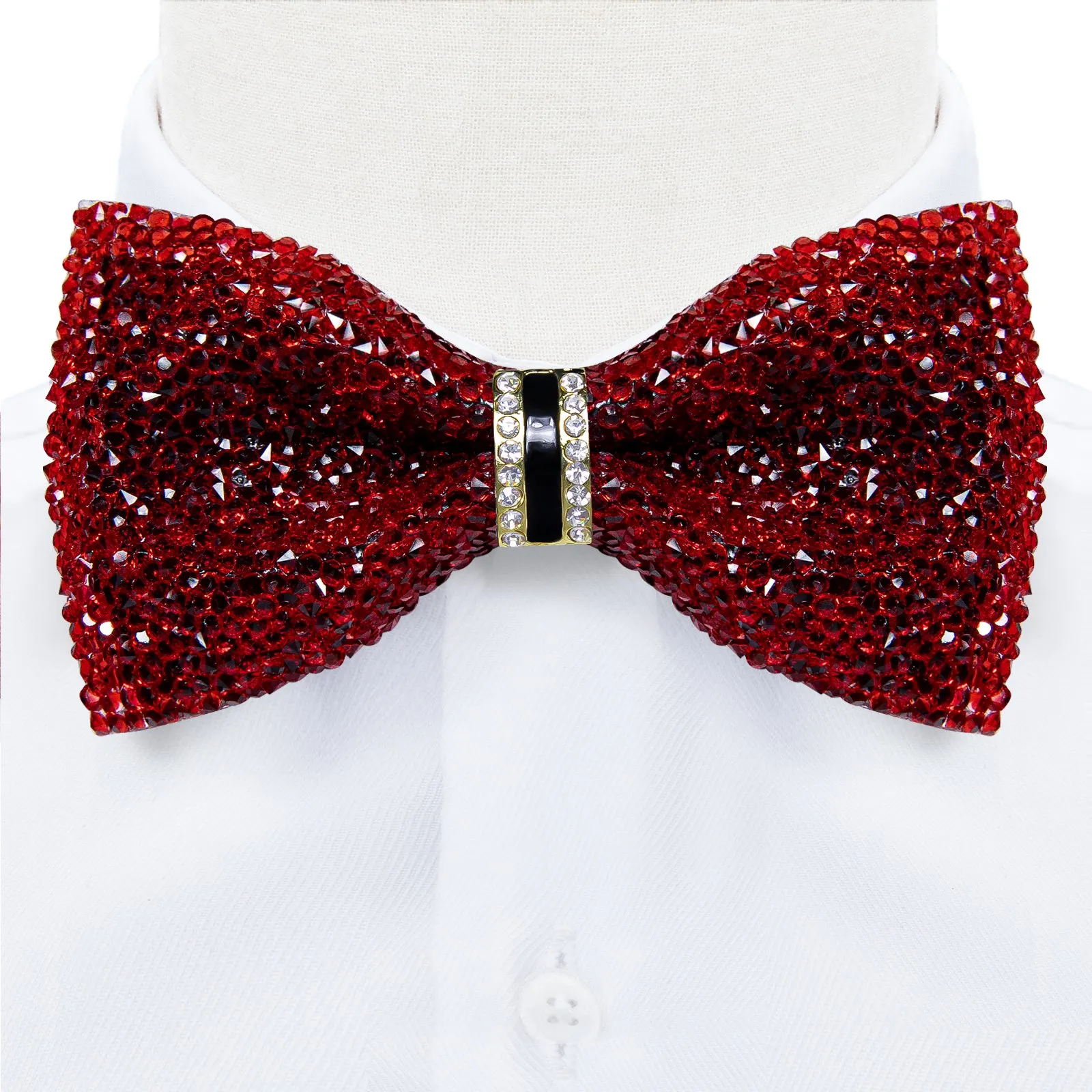 DiBanGu Imitation Crystal Bowtie Plastic Red Silver Diamond Men's Pre-Bow Tie