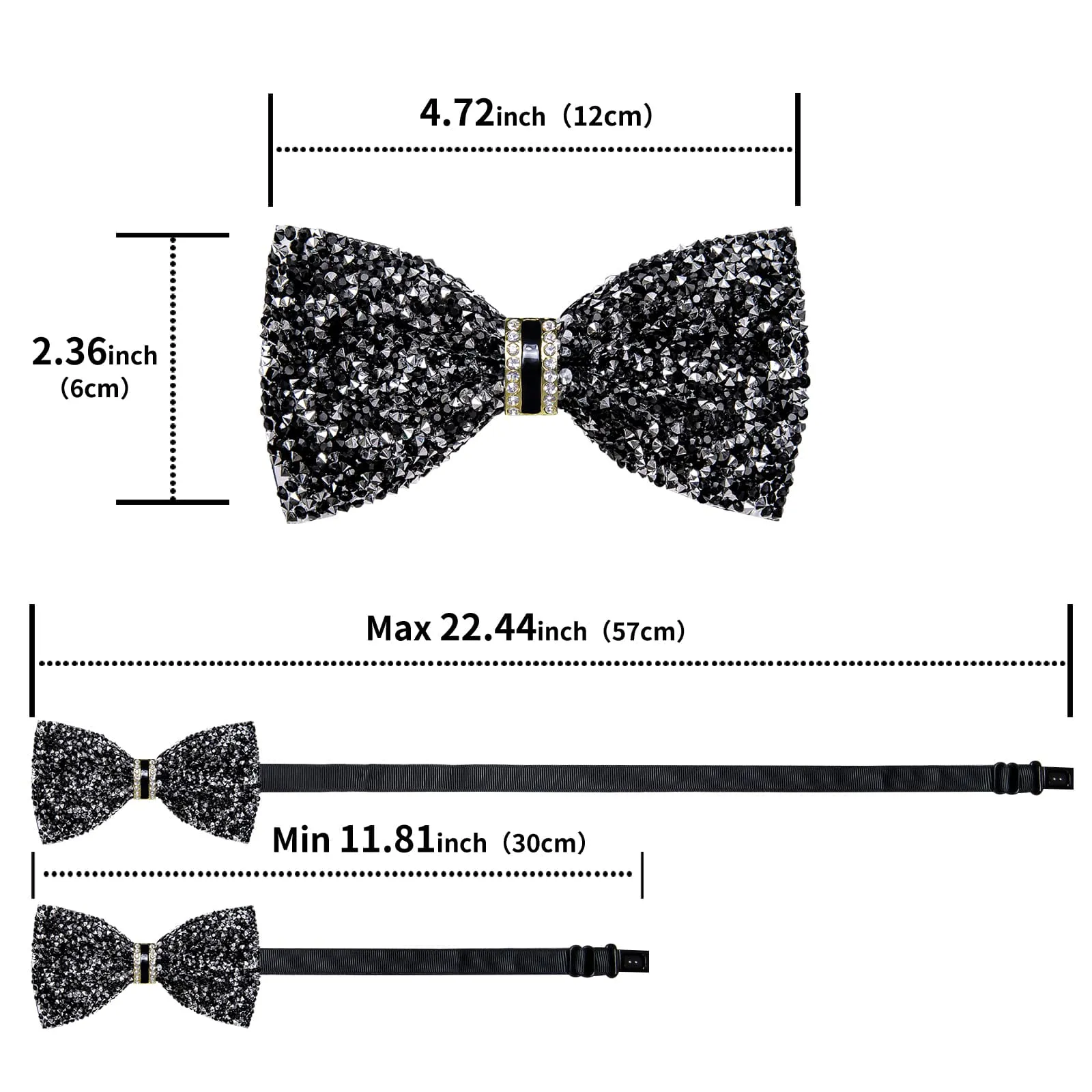 DiBanGu Imitation Diamond Bow Tie Black Silver Crystal Men's Pre Tied Bow Ties