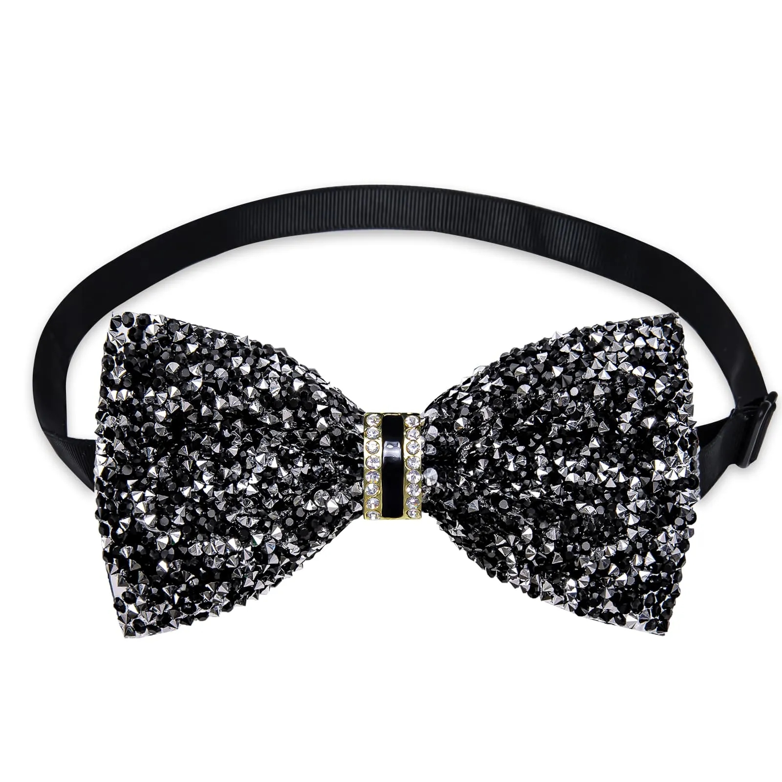 DiBanGu Imitation Diamond Bow Tie Black Silver Crystal Men's Pre Tied Bow Ties