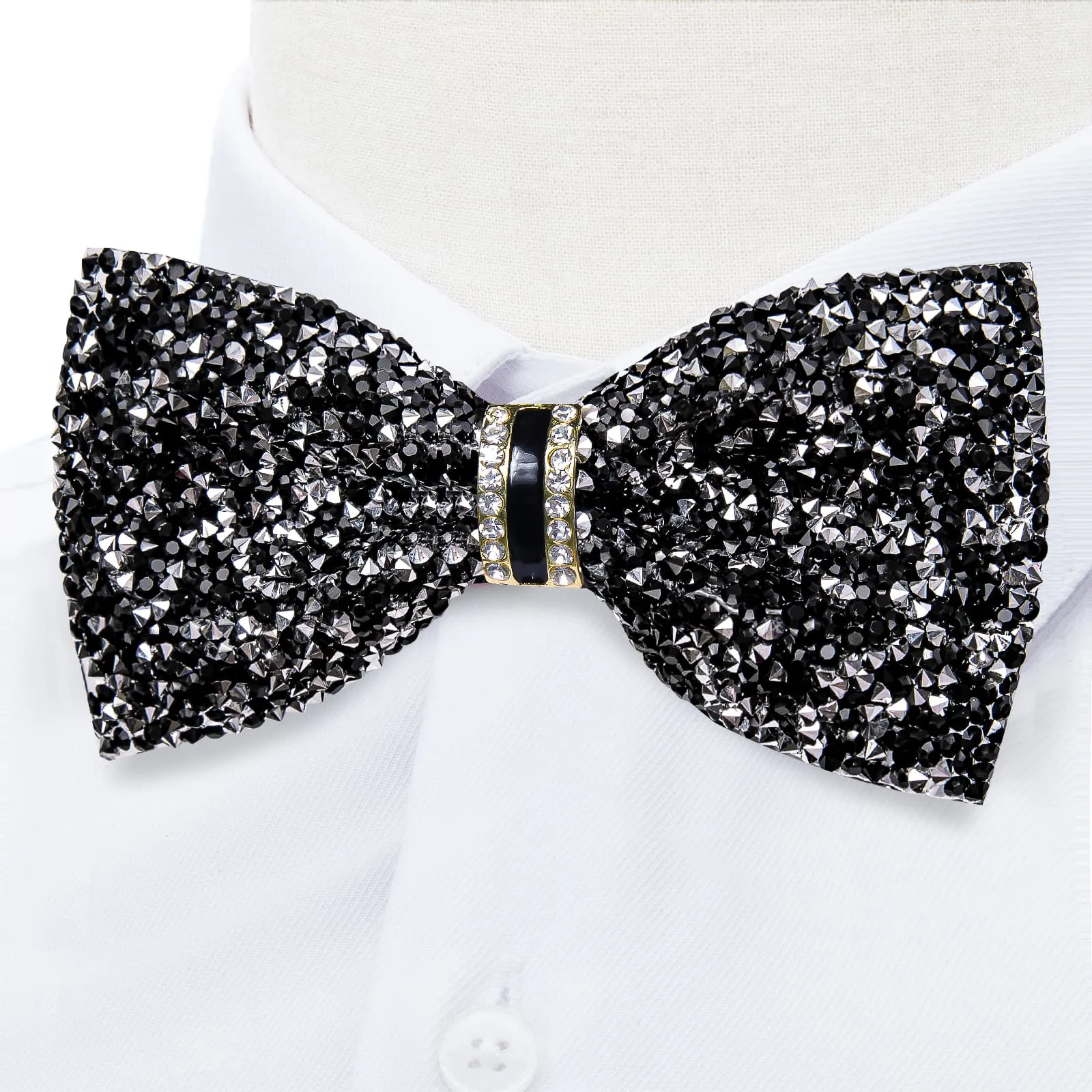 DiBanGu Imitation Diamond Bow Tie Black Silver Crystal Men's Pre Tied Bow Ties