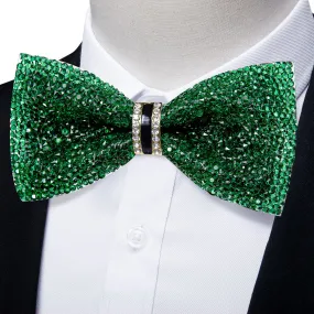 DiBanGu Imitation Diamond Bow Tie Emerald Green Crystal Men's Pre Tied Bow Ties