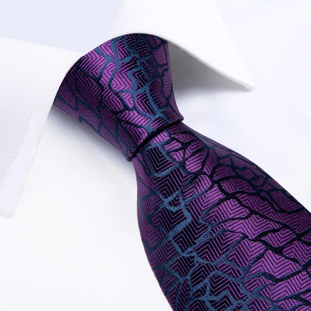 DiBanGu Silk Tie Purple Novelty Mens Tie Pocket Square Cufflinks Set Luxury