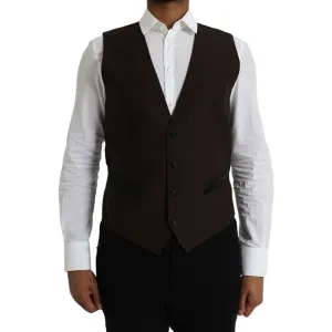 Dolce & Gabbana Brown Wool Waistcoat Dress Formal Vest