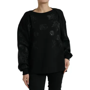 Dolce & Gabbana Elegant Black Floral Applique Sweater