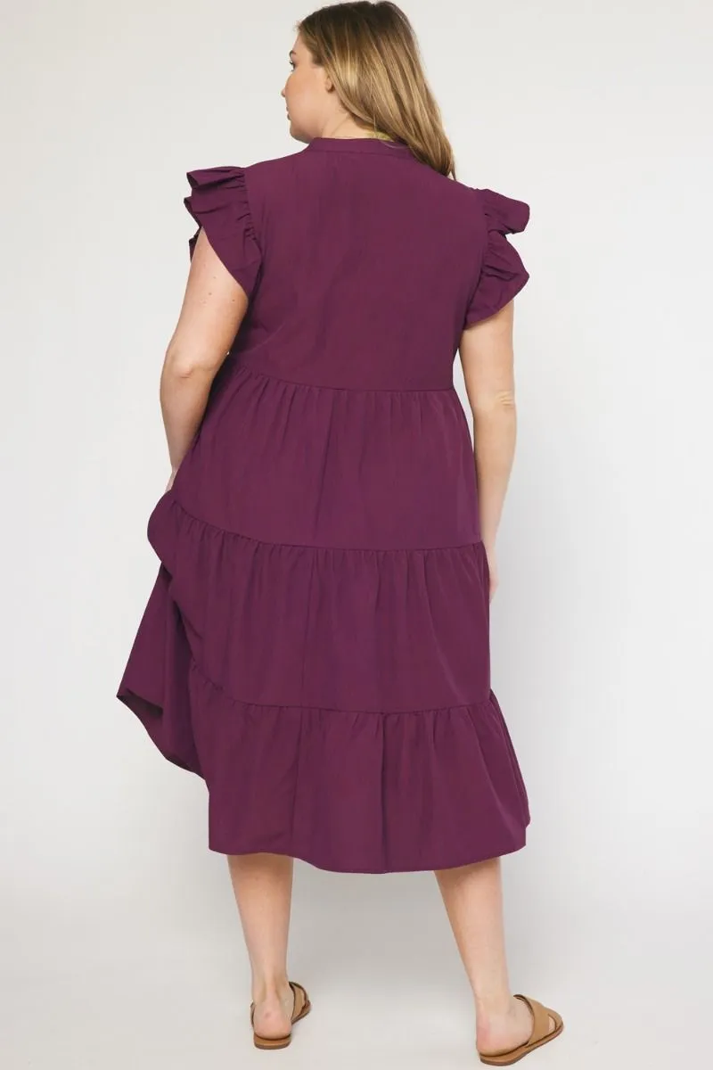 Eggplant Tiered Midi Dress