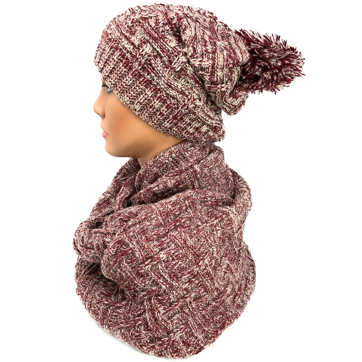 Empire Cove 3 Piece Beanie Scarf Gloves Gift Set Winter Warm Knitted Pom Pom