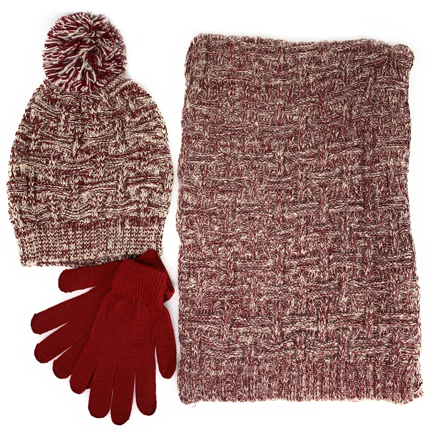 Empire Cove 3 Piece Beanie Scarf Gloves Gift Set Winter Warm Knitted Pom Pom