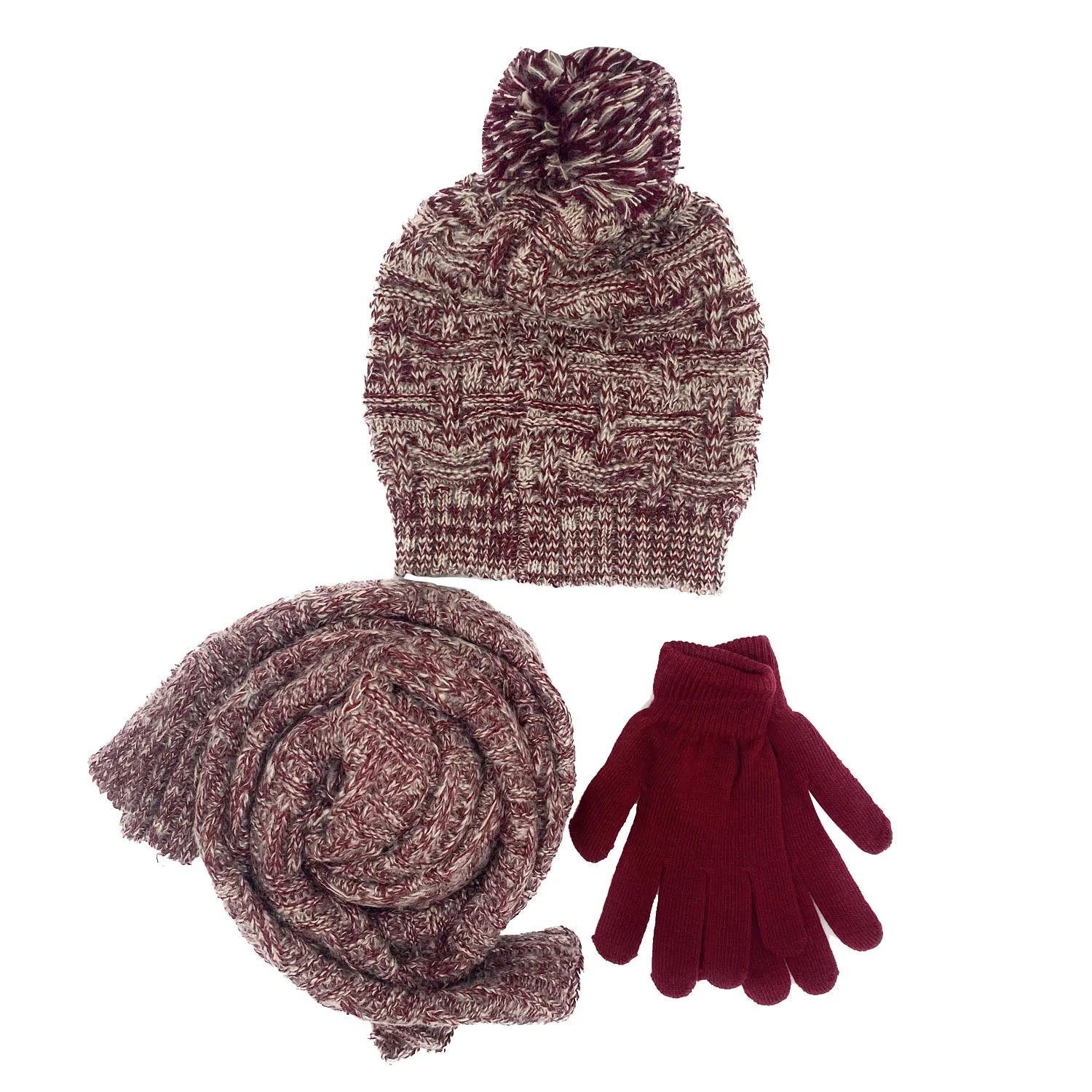 Empire Cove 3 Piece Beanie Scarf Gloves Gift Set Winter Warm Knitted Pom Pom