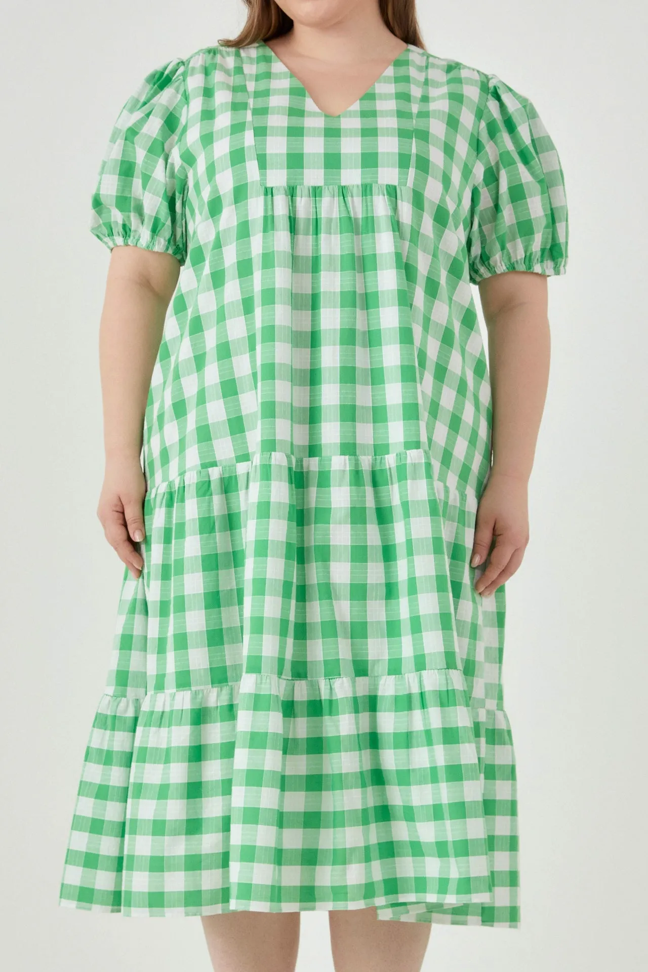 English Factory - Plus Size Gingham Check Midi Dress