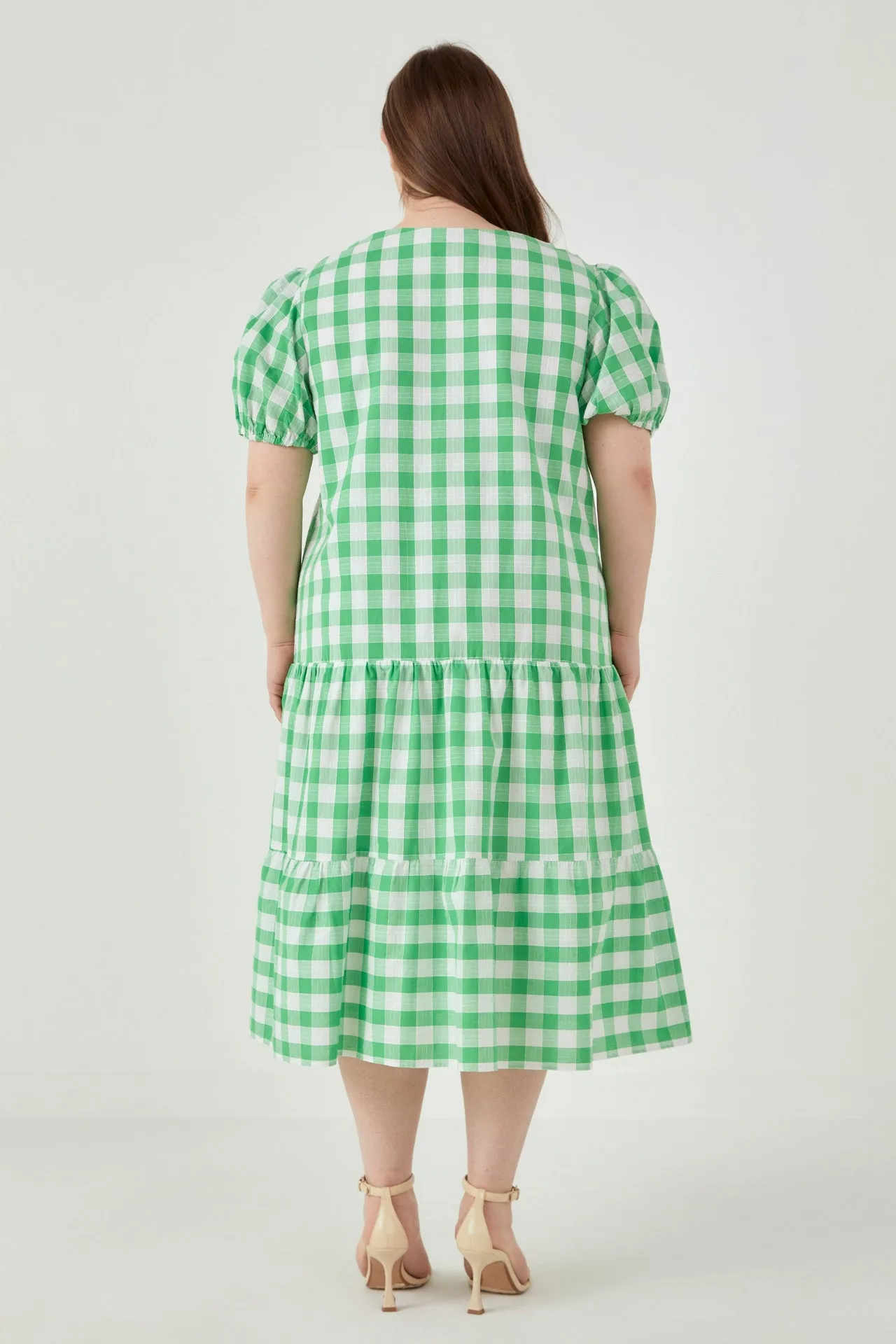 English Factory - Plus Size Gingham Check Midi Dress