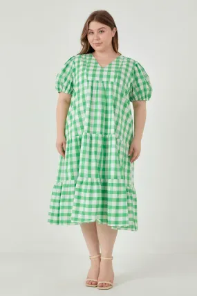 English Factory - Plus Size Gingham Check Midi Dress