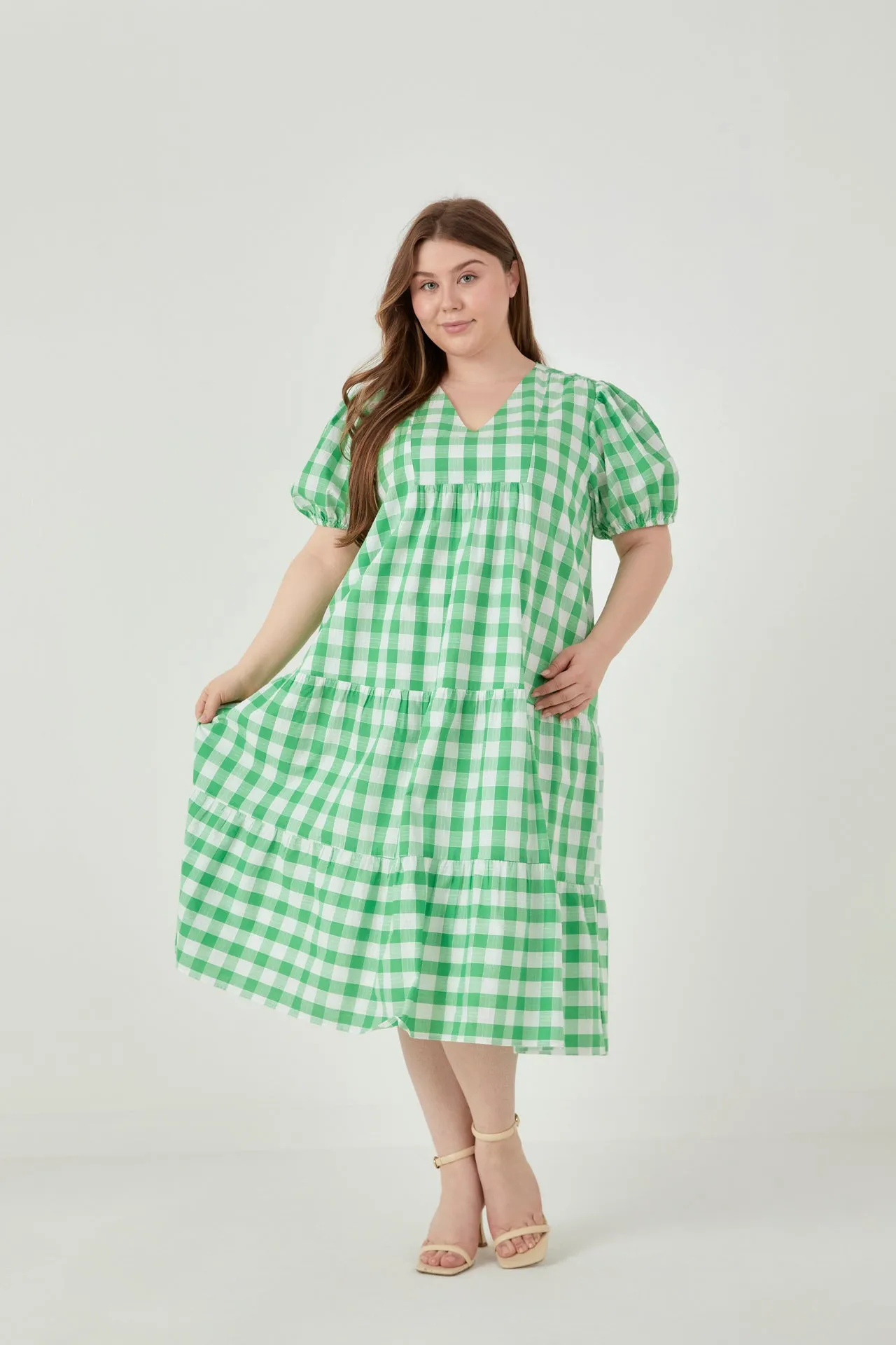 English Factory - Plus Size Gingham Check Midi Dress