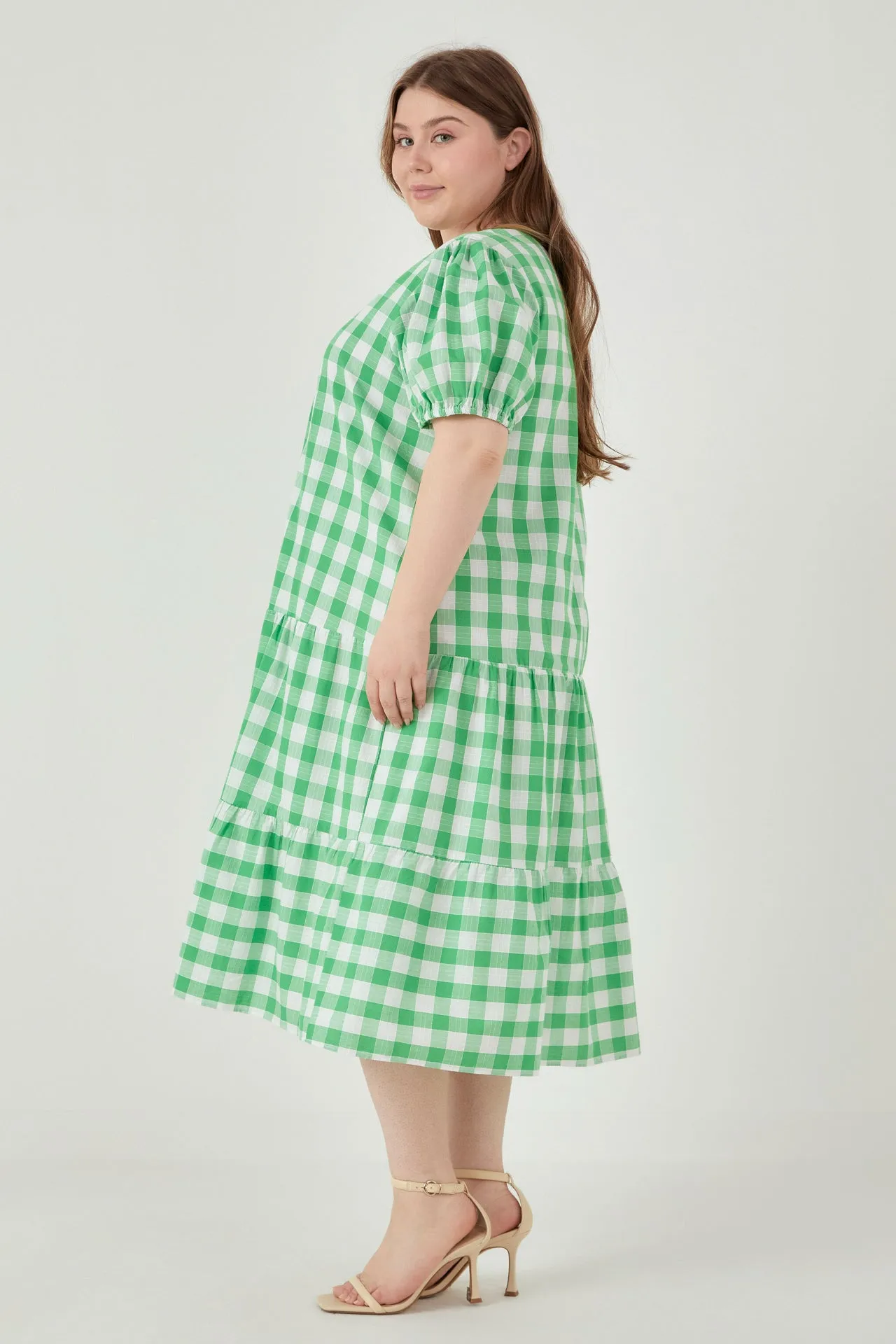 English Factory - Plus Size Gingham Check Midi Dress