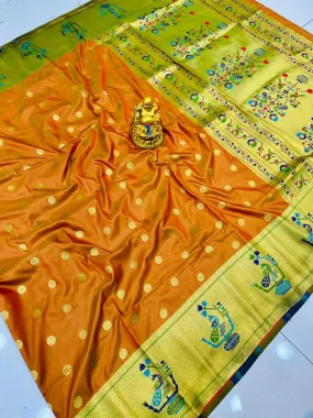 Engrossing Orange Paithani Silk Saree With Prodigal Blouse Piece