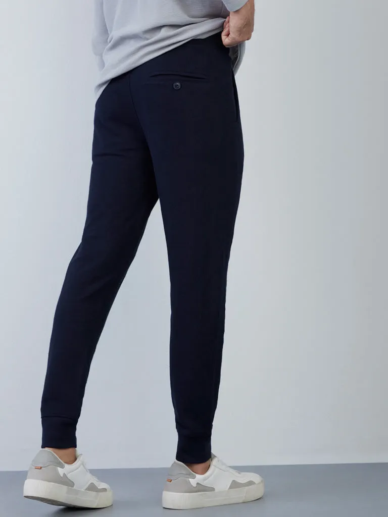 ETA Navy Knit-Textured Slim-Fit Mid-Rise Joggers